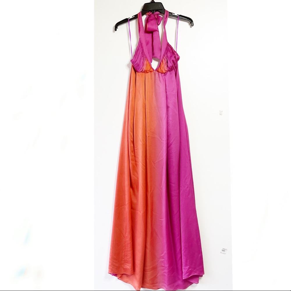 Kiki De Montparnasse pink orange ombre silk babydoll halter maxi gown dress